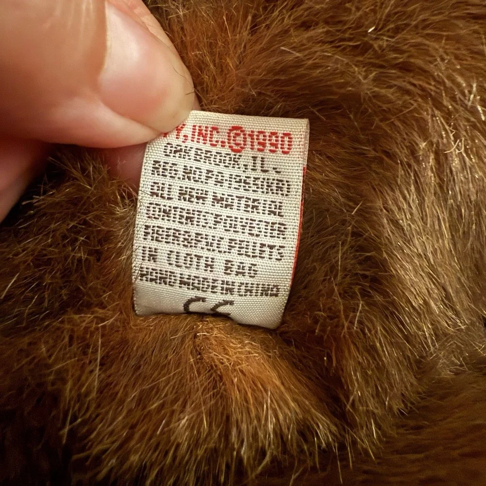 Vintage‎ TY PJ (1990) Brown Teddy Bear W/ Red Bow 1st Generation *EUC* Plush 17